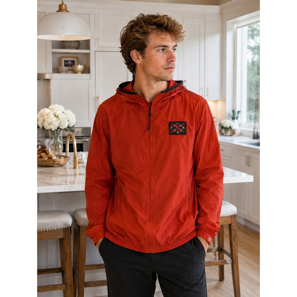Fox Racing Mens XXL Red Full Zip Hooded Windbreaker Jacket MXF-02-74